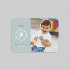Carte Remerciement Baptême Animaux | Carte Remerciement Baptême Garçon^Planet cards Couronne Végétale et Colombes Garçon