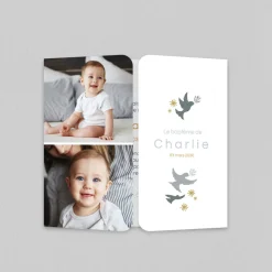 Faire-part Baptême Original | Faire-part Baptême Champêtre^Planet cards Couronne Végétale et Colombes Garçon