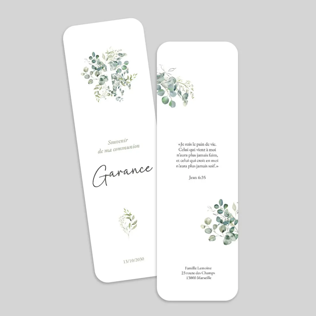 Images Communion^Planet cards Croix Bouquet d'Eucalyptus