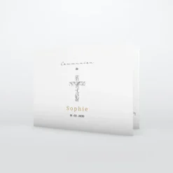 Faire-part Communion^Planet cards Croix en feuilles