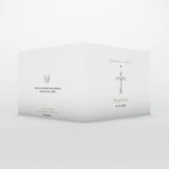 Faire-part Communion^Planet cards Croix en feuilles
