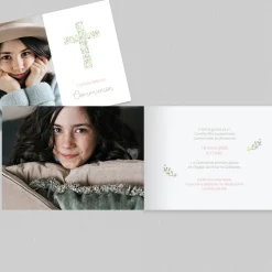 Faire-part Communion^Planet cards Croix Florale