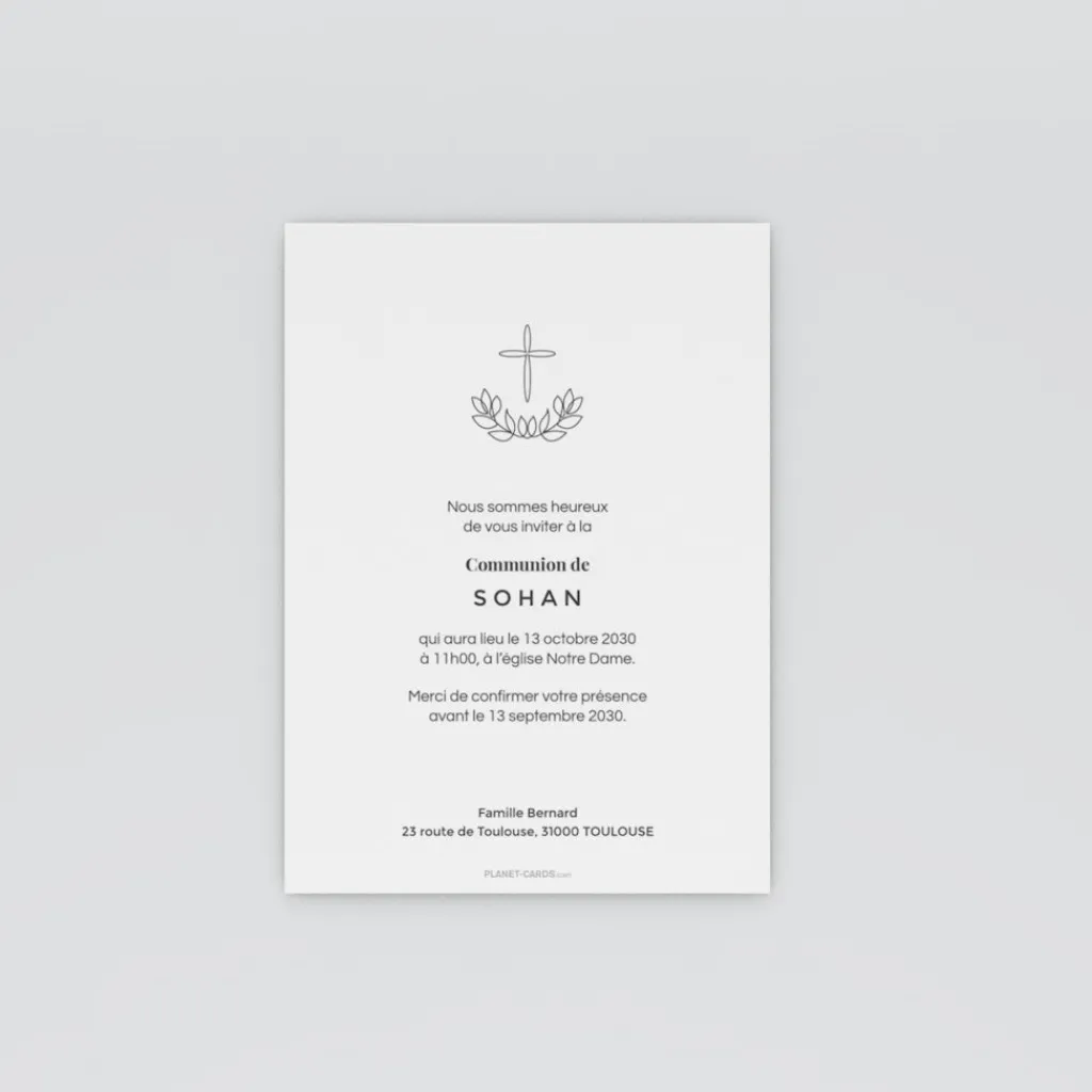 Faire-part Communion^Planet cards Croix Minimaliste