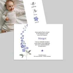 Faire-part Naissance Fille^Planet cards Delphimium Délicat