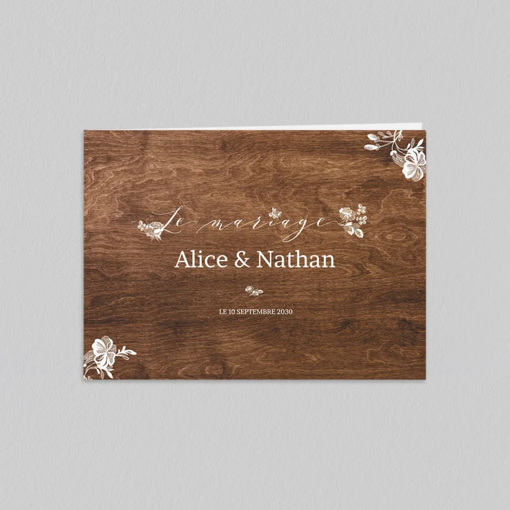 Faire-part Mariage Champêtre^Planet cards Dentelle et bois