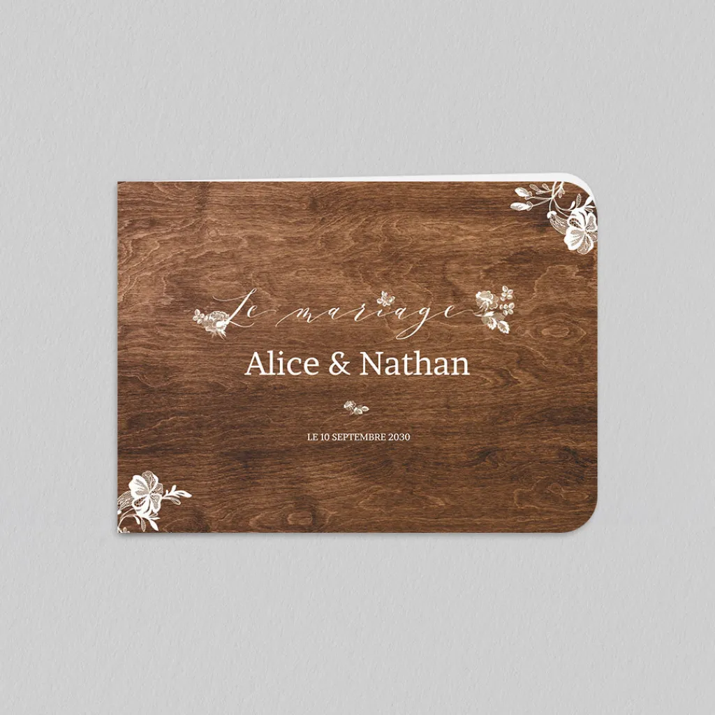 Faire-part Mariage Champêtre^Planet cards Dentelle et bois