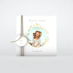 Faire-part Communion^Planet cards Douce Couronne Dorée