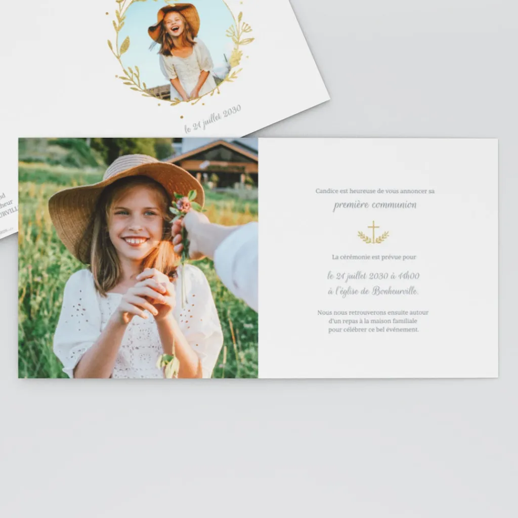 Faire-part Communion^Planet cards Douce Couronne Dorée