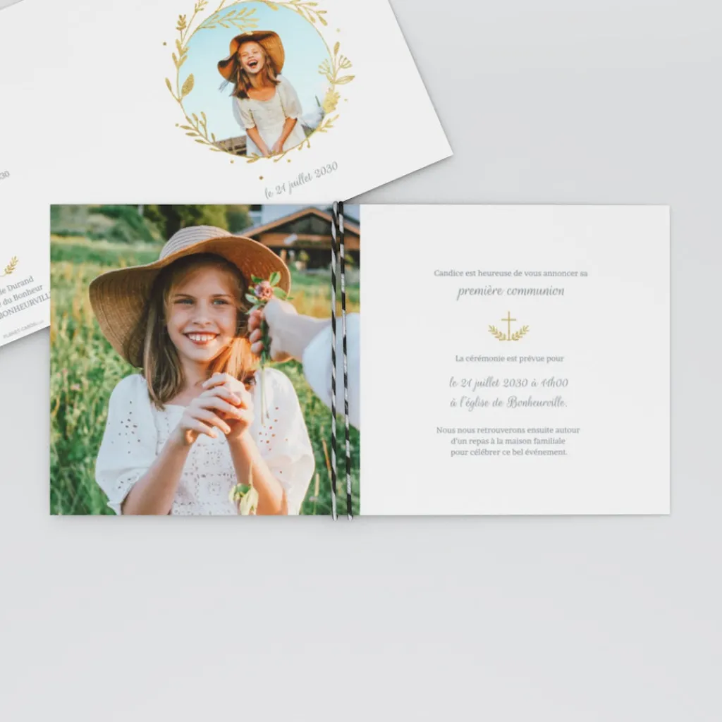 Faire-part Communion^Planet cards Douce Couronne Dorée