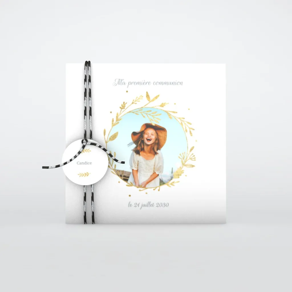 Faire-part Communion^Planet cards Douce Couronne Dorée