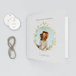 Faire-part Communion^Planet cards Douce Couronne Dorée