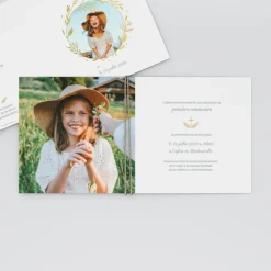 Faire-part Communion^Planet cards Douce Couronne Dorée