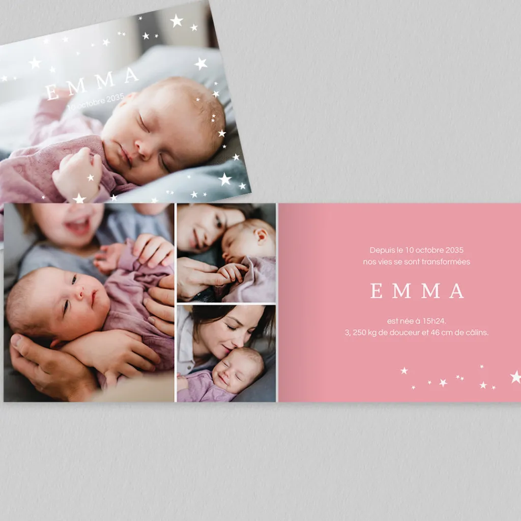 Faire-part Naissance Fille^Planet cards Douceur Étoilée