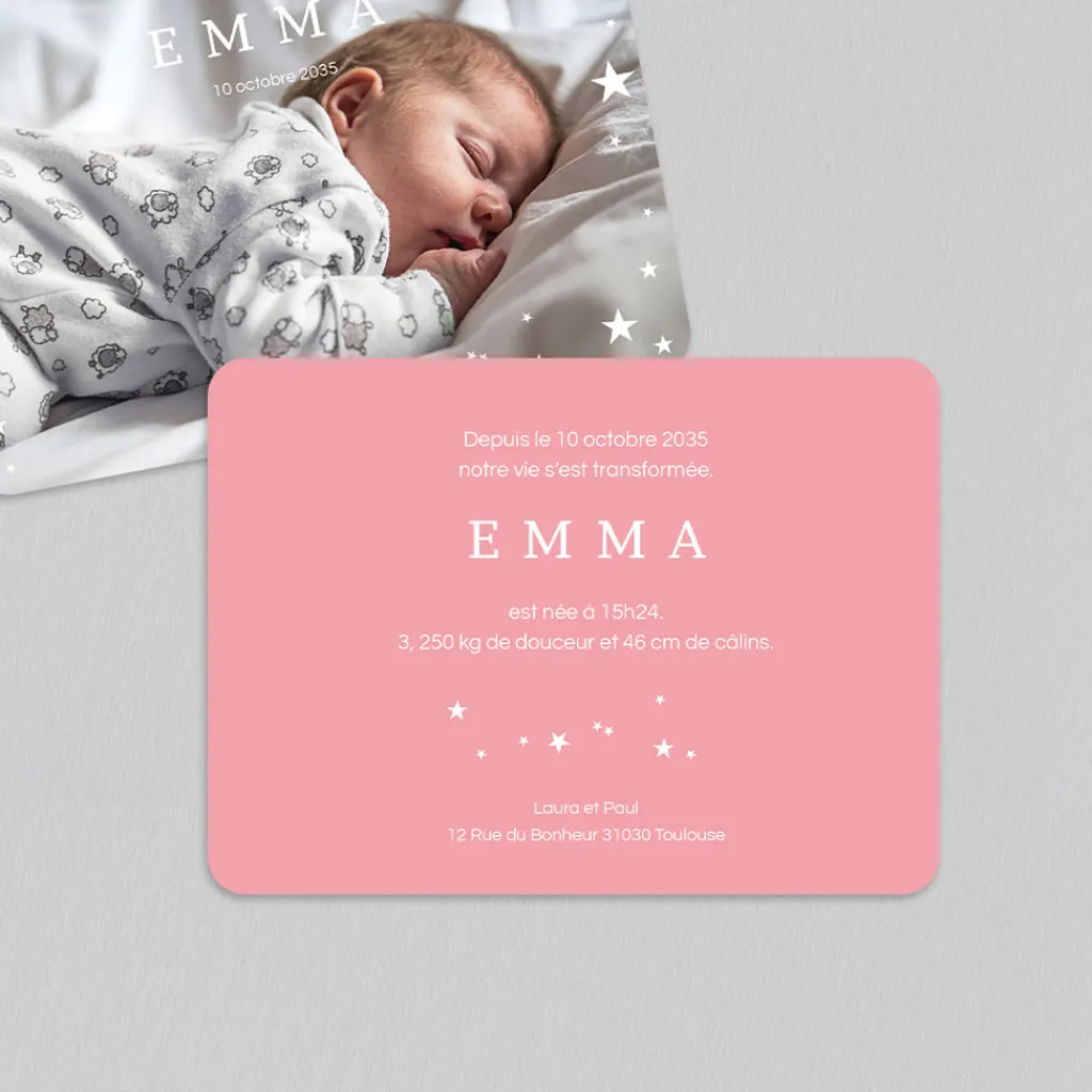 Faire-part Naissance Fille^Planet cards Douceur Étoilée