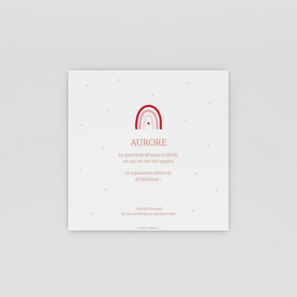 Faire-part Naissance Fille^Planet cards Doux Arc-En-Ciel