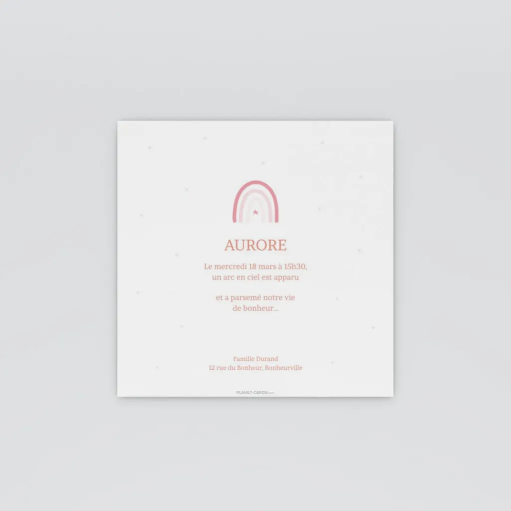 Faire-part Naissance Fille^Planet cards Doux Arc-En-Ciel