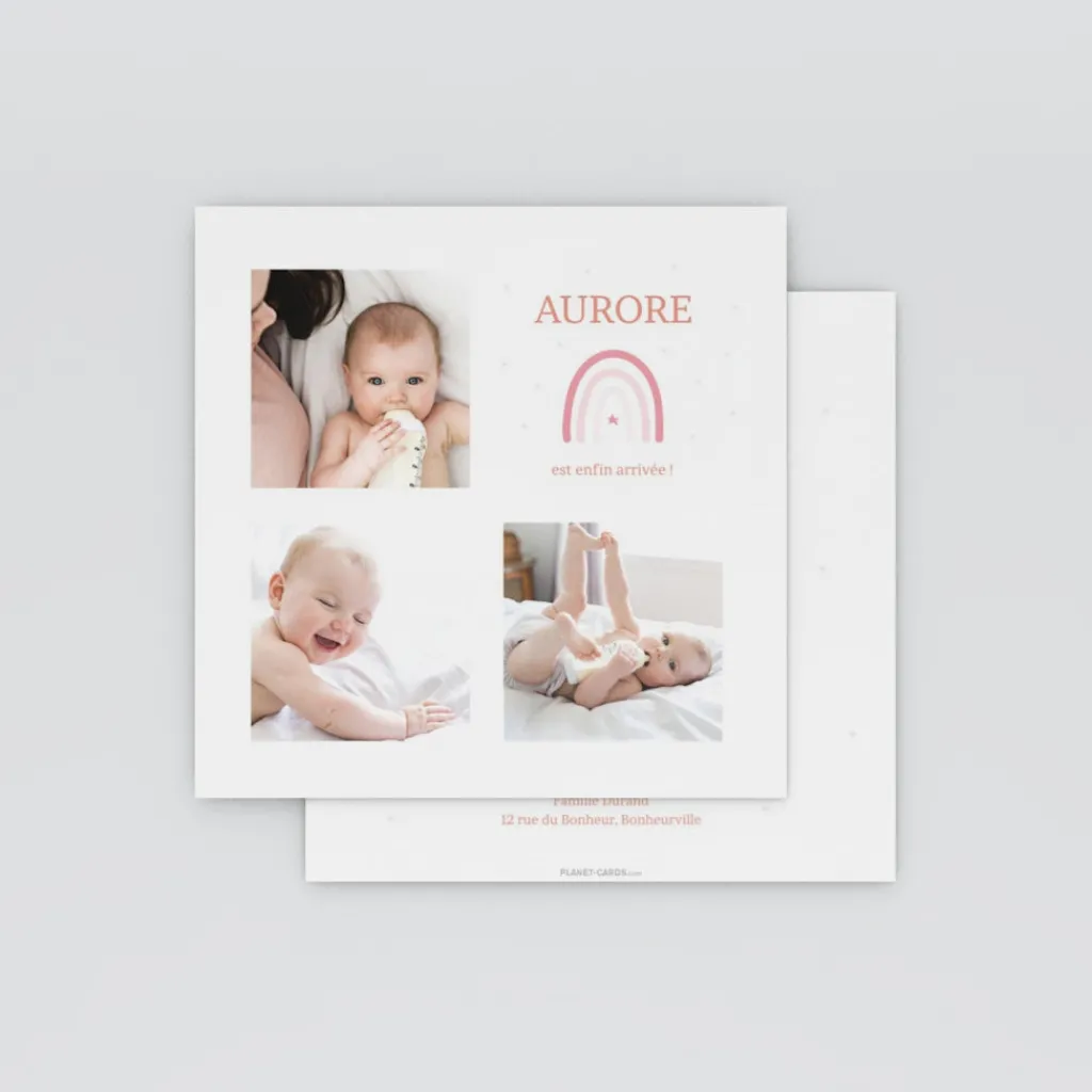 Faire-part Naissance Fille^Planet cards Doux Arc-En-Ciel