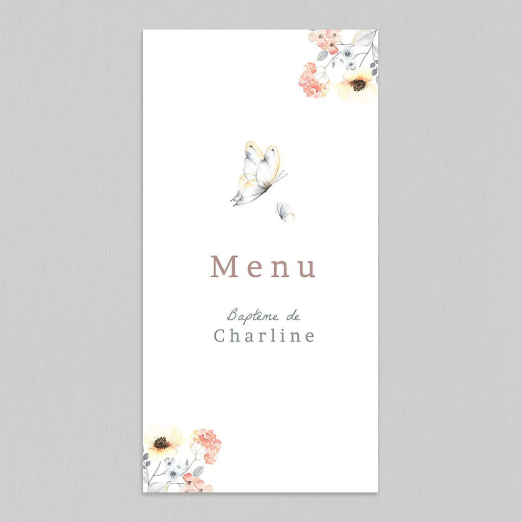 Menu Baptême^Planet cards Doux Papillon