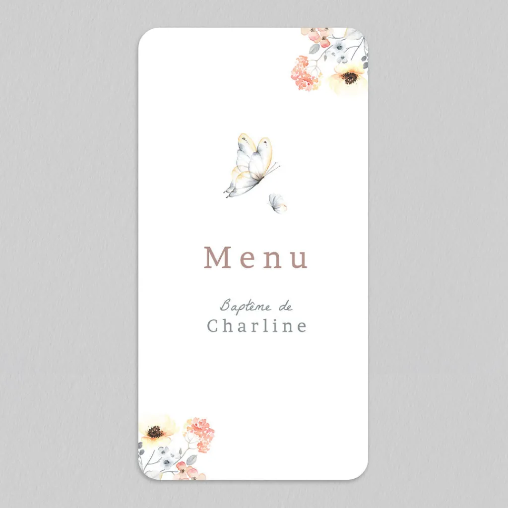 Menu Baptême^Planet cards Doux Papillon