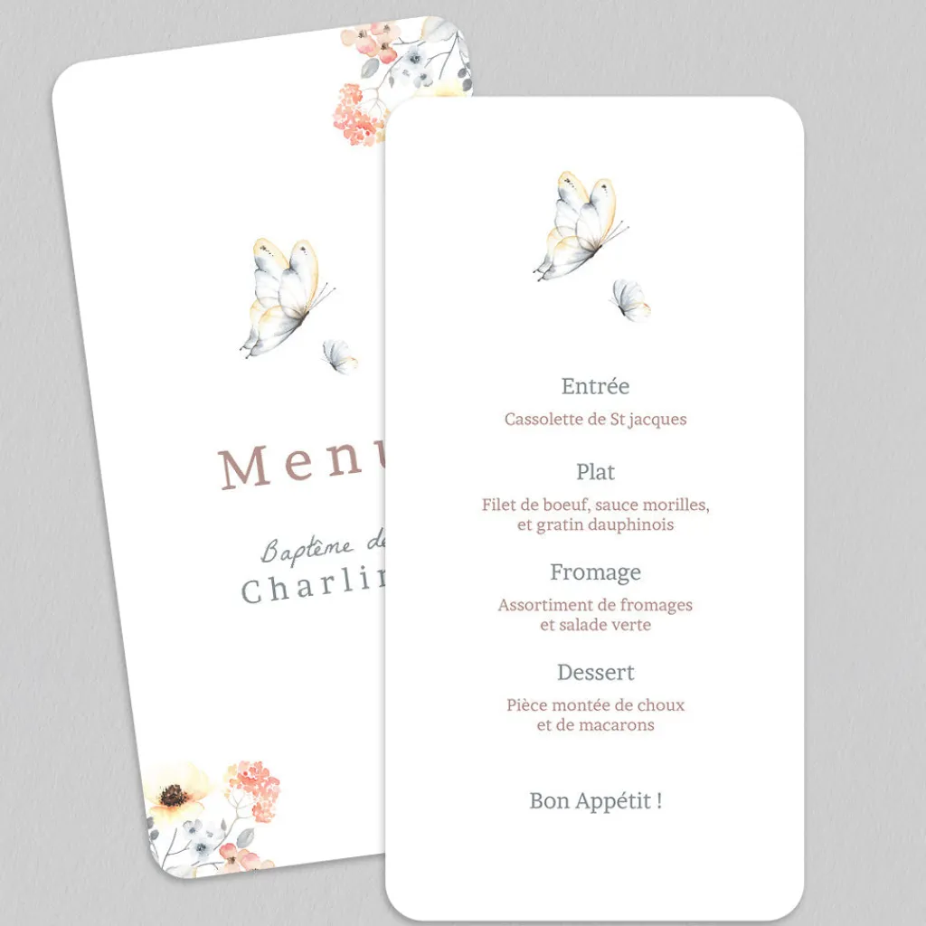 Menu Baptême^Planet cards Doux Papillon