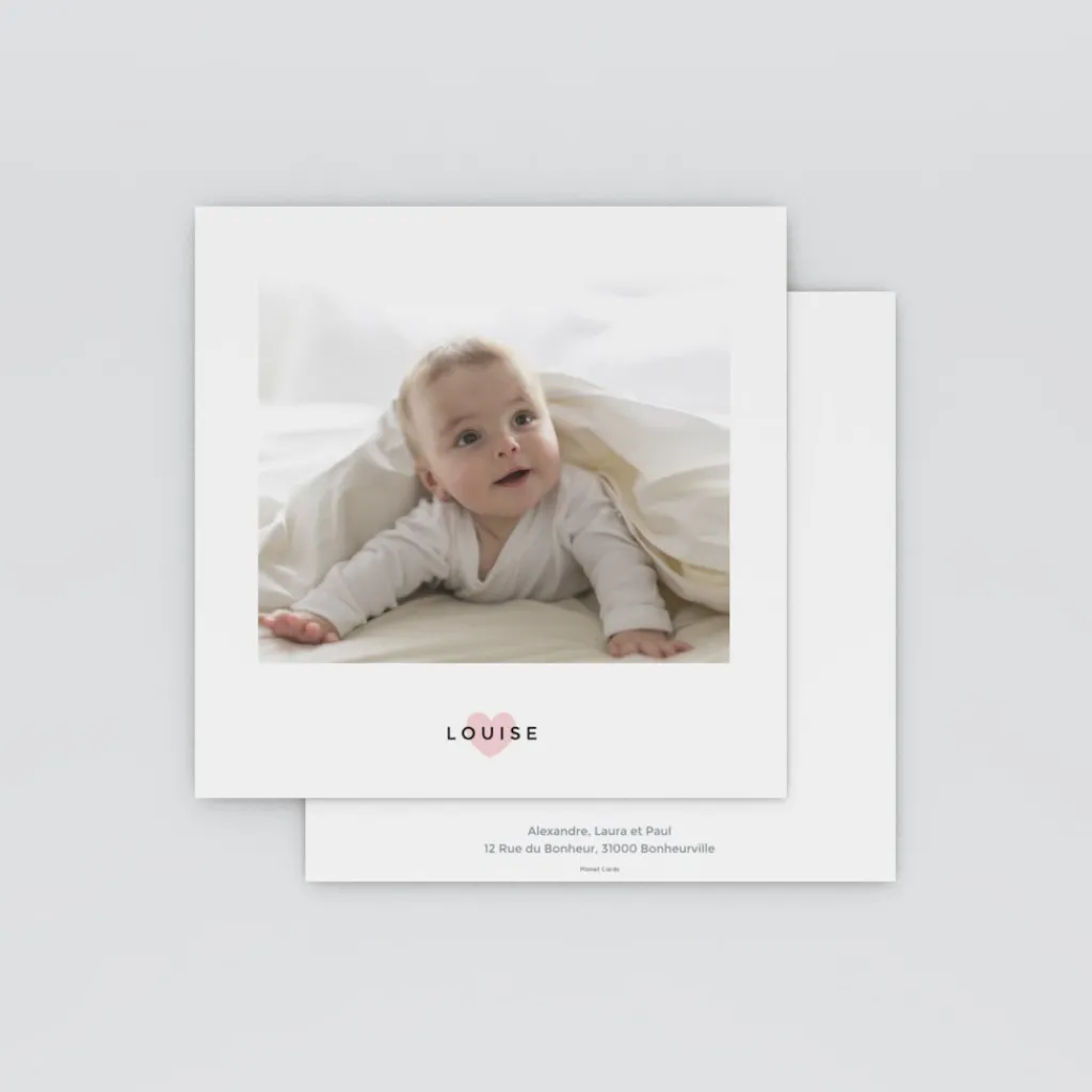 Faire-part Naissance Fille^Planet cards Doux petit coeur
