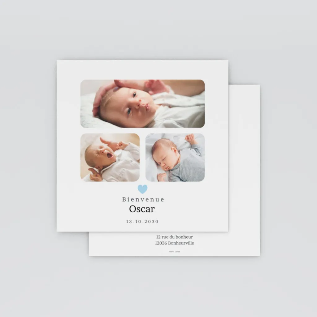 Faire-part Naissance Garçon^Planet cards Doux petit coeur et picto