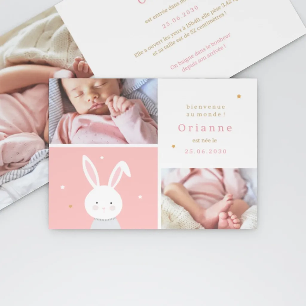 Faire-part Naissance Fille | Faire-part Naissance Animaux^Planet cards Doux petit Lapin Fille