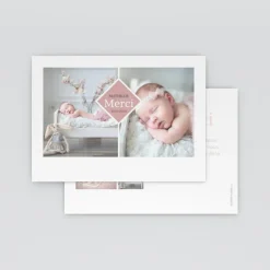 Carte Remerciement Naissance Classique^Planet cards Duo De Photos Et Losange