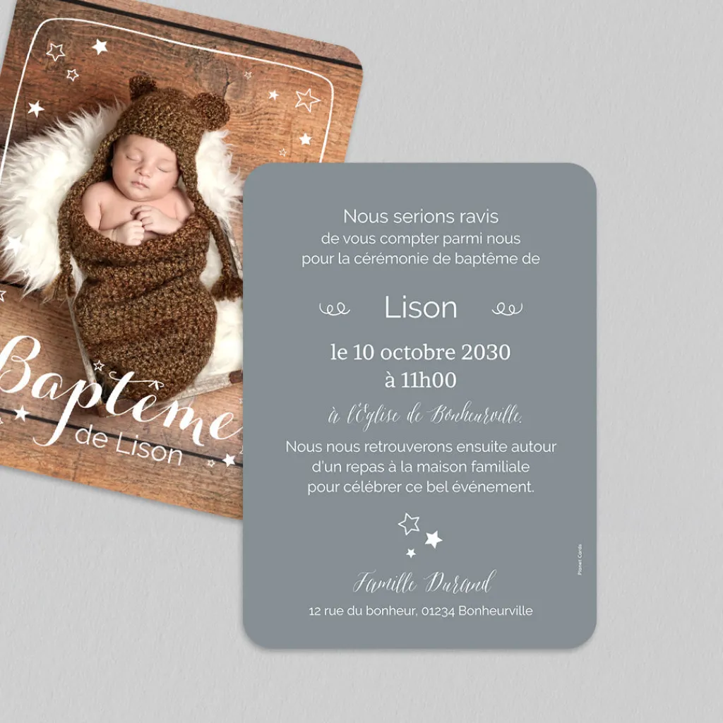 Faire-part Baptême Civil | Gamme Complète^Planet cards Etoiles et cadre