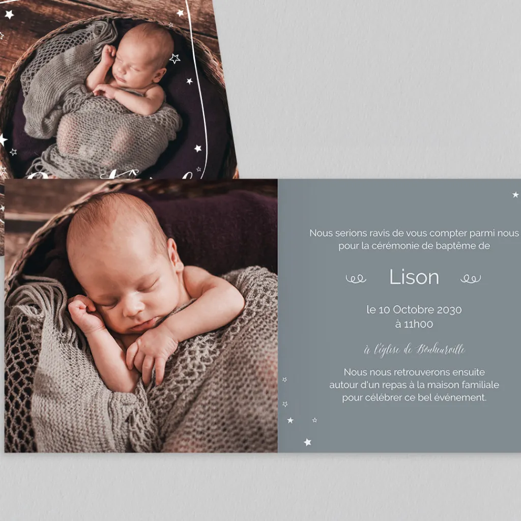 Faire-part Baptême Civil | Gamme Complète^Planet cards Etoiles et cadre