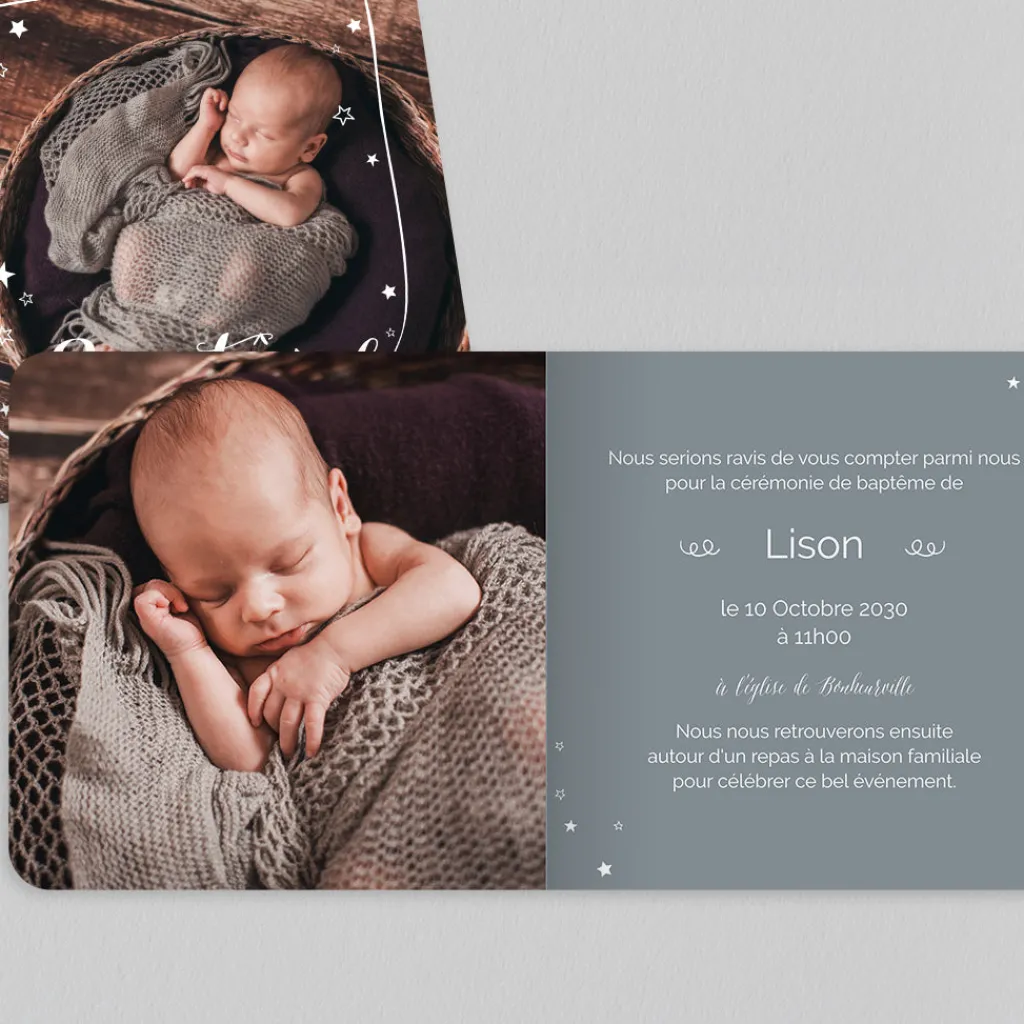 Faire-part Baptême Civil | Gamme Complète^Planet cards Etoiles et cadre