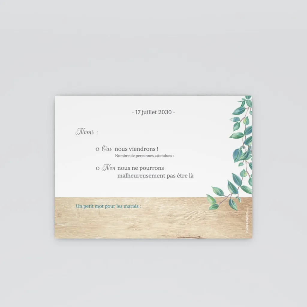 Coupon-réponse Mariage^Planet cards Eucalyptus Et Bois