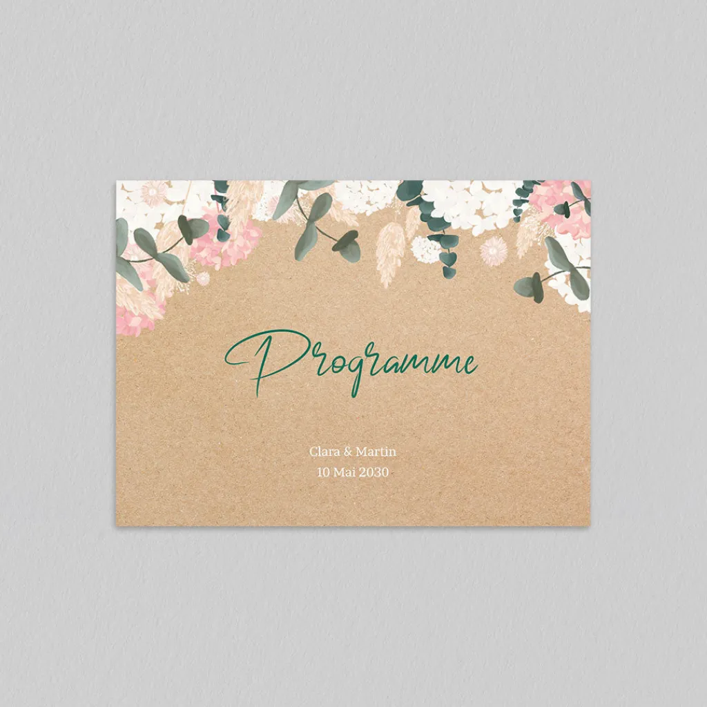 Programme De Mariage^Planet cards Eucalyptus et Hortensia