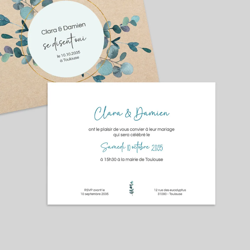 Faire-part Mariage Bohème | Faire-part Mariage Champêtre^Planet cards Eucalyptus et Kraft