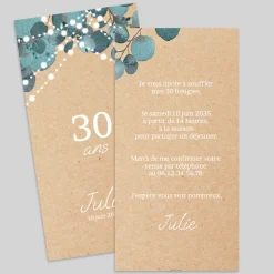 Carte Invitation Anniversaire Adulte Moderne^Planet cards Eucalyptus et Lumières
