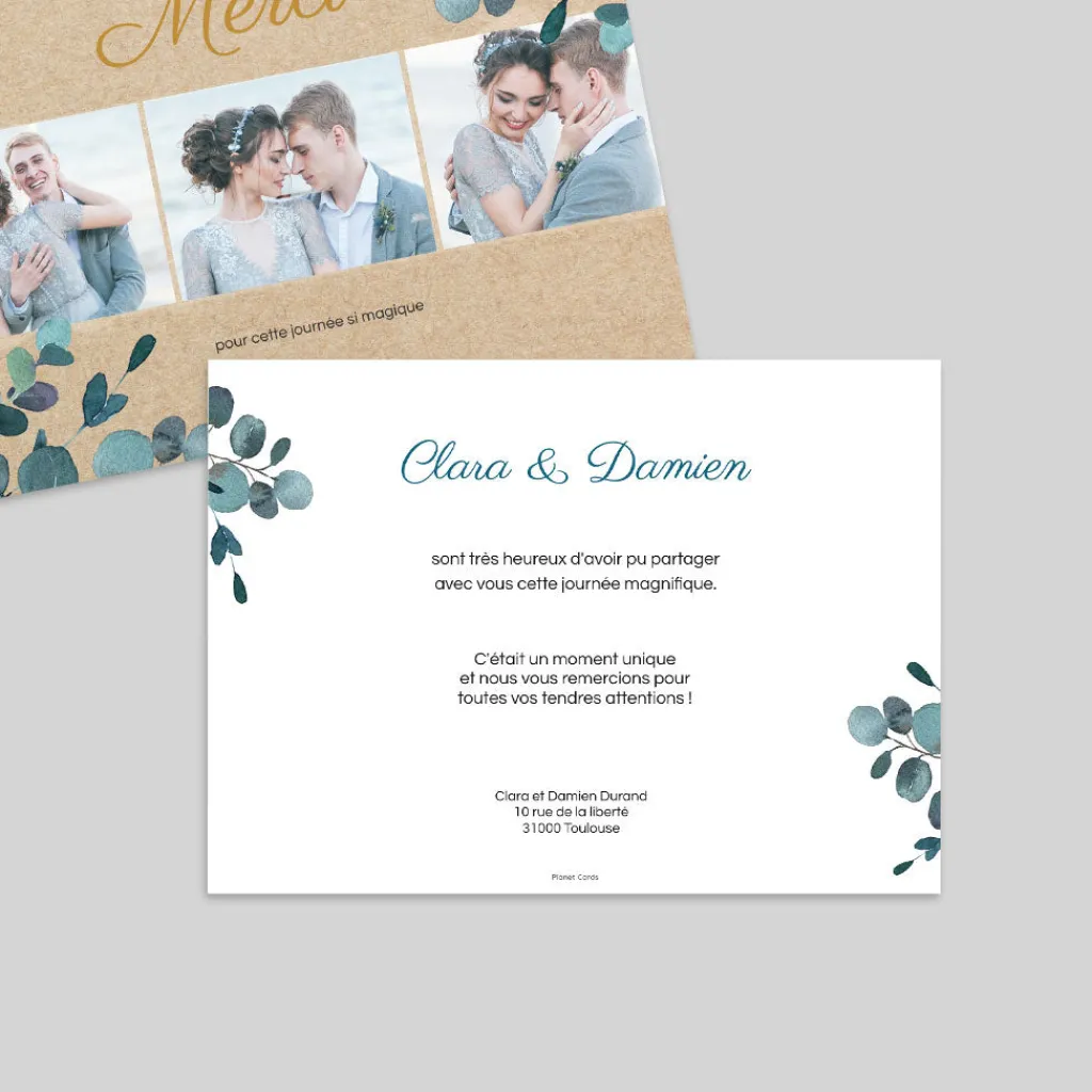 Carte Remerciement Mariage Champêtre^Planet cards Eucalyptus Kraft