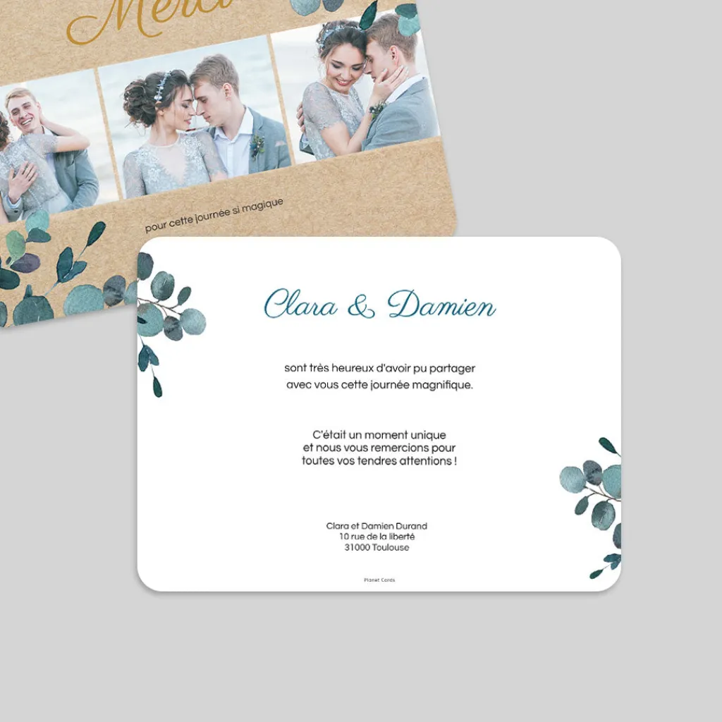 Carte Remerciement Mariage Champêtre^Planet cards Eucalyptus Kraft
