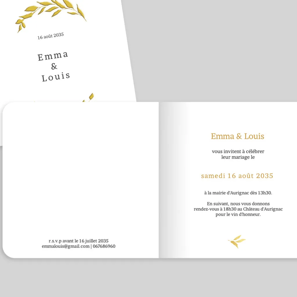 Faire-part Mariage Dorure^Planet cards Feuilles d'or