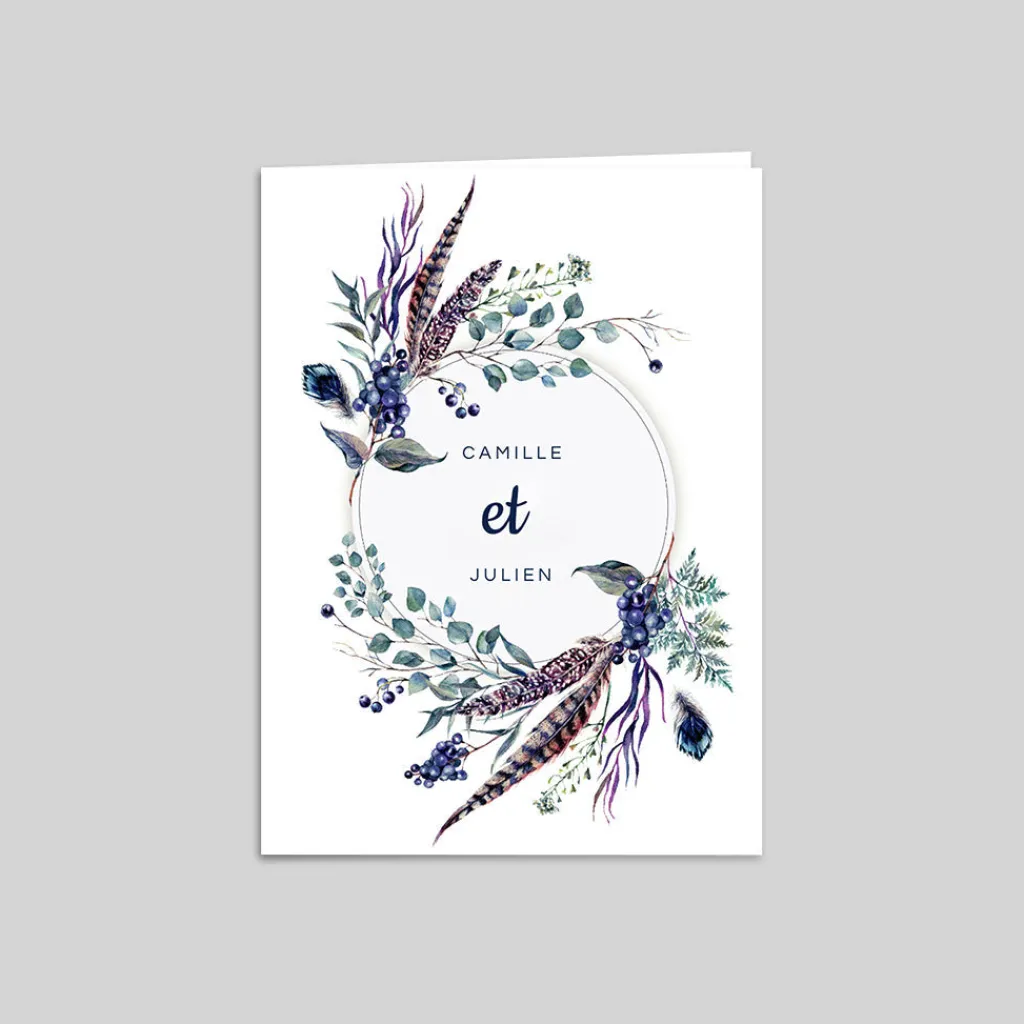 Faire-part Mariage Champêtre | Gamme Complète^Planet cards Feuilles et plumes