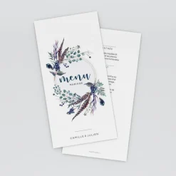 Menu De Mariage^Planet cards Feuilles et plumes en couronne
