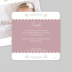 Carte Remerciement Baptême Photo | Carte Remerciement Baptême Fille^Planet cards Feuilles Spirales