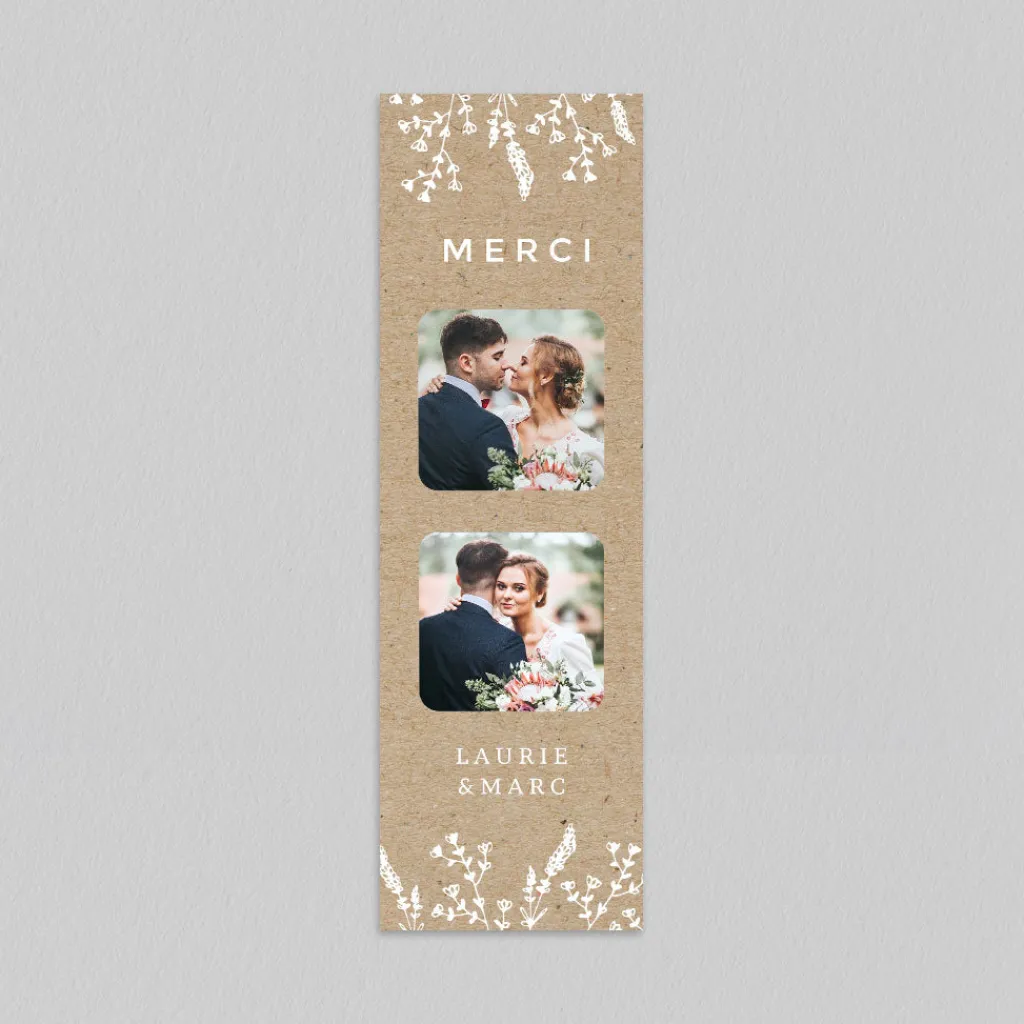 Carte Remerciement Mariage Champêtre | Carte Remerciement Mariage Marque-page^Planet cards Feuilles sur Kraft