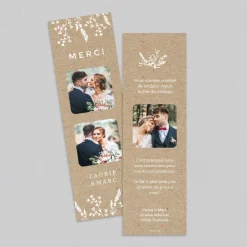 Carte Remerciement Mariage Champêtre | Carte Remerciement Mariage Marque-page^Planet cards Feuilles sur Kraft