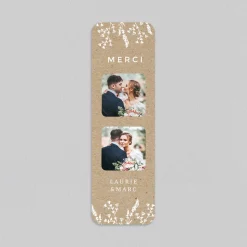 Carte Remerciement Mariage Champêtre | Carte Remerciement Mariage Marque-page^Planet cards Feuilles sur Kraft