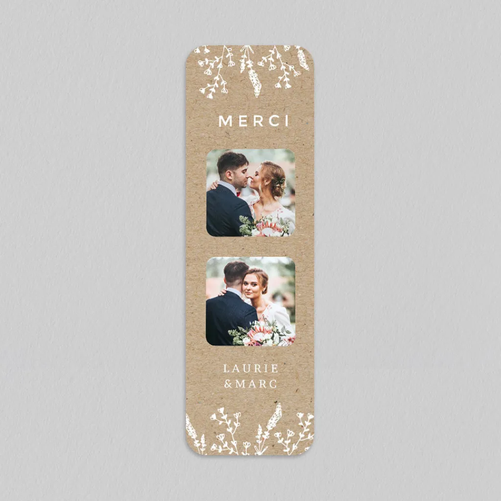 Carte Remerciement Mariage Champêtre | Carte Remerciement Mariage Marque-page^Planet cards Feuilles sur Kraft