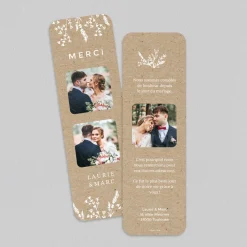 Carte Remerciement Mariage Champêtre | Carte Remerciement Mariage Marque-page^Planet cards Feuilles sur Kraft
