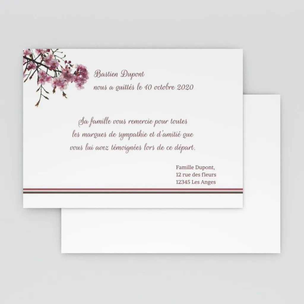 Carte Remerciement Décès^Planet cards Fleurs Cerisiers
