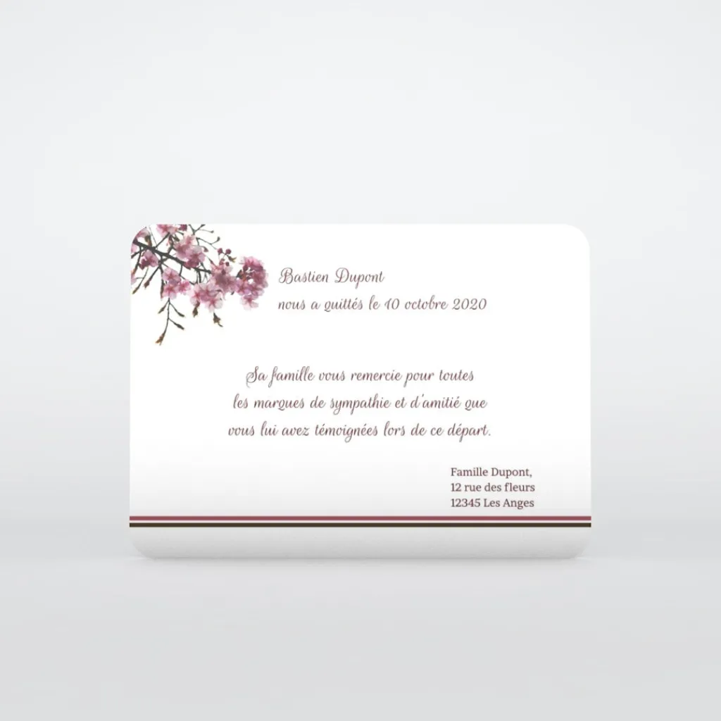 Carte Remerciement Décès^Planet cards Fleurs Cerisiers