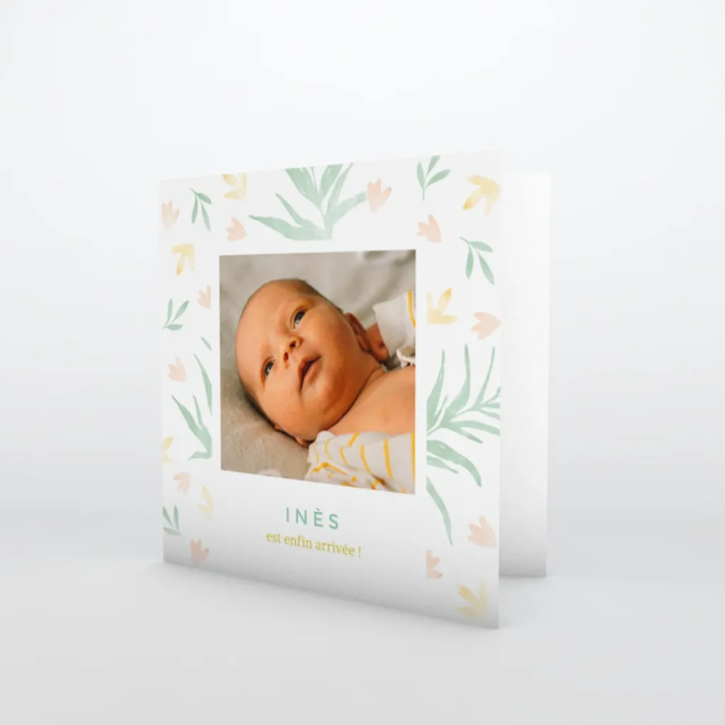 Faire-part Naissance Fille^Planet cards Fleurs en Aquarelle