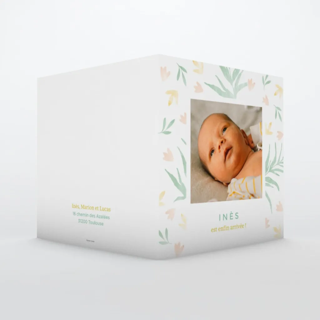 Faire-part Naissance Fille^Planet cards Fleurs en Aquarelle